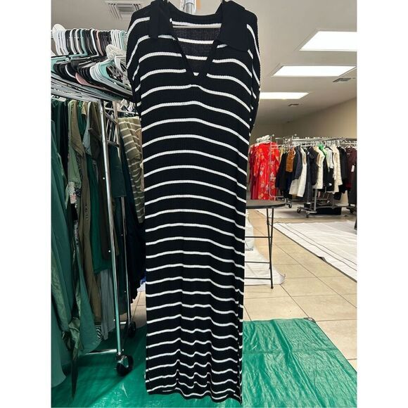 NEW Black White Striped Sweater Maxi Dress XL - Picture 3 of 4